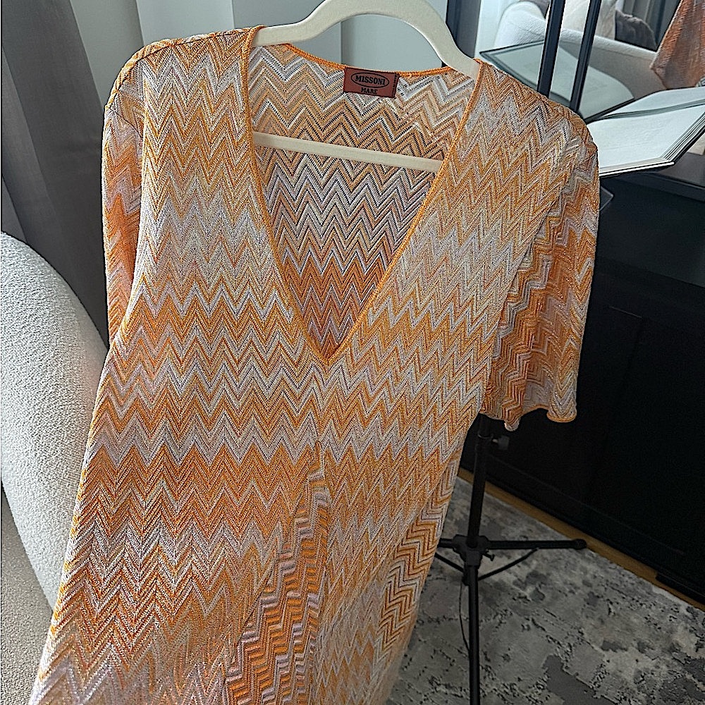 Missoni Mare Chevron Dress / Cover-Up / Kaftan in Orange Shimmer Multi color